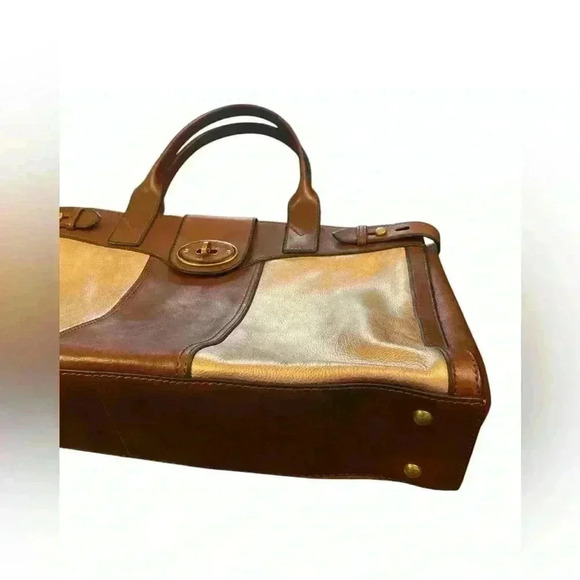 FOSSIL Vintage Reissue Brown Leather Shimmer Rose Gold XL Weekender Duffle Bag - Picture 3 of 12
